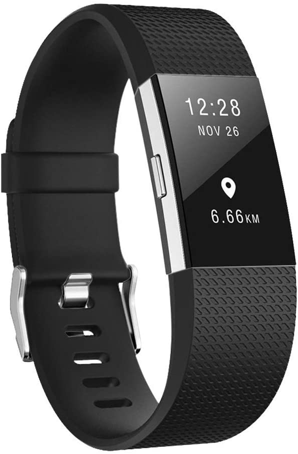Fitbit Charge 2 Straps, Soft Accessory Strap, Secure Metal Clasp for Fitbit Charge 2 (5.5"-6.7") - Black, Small