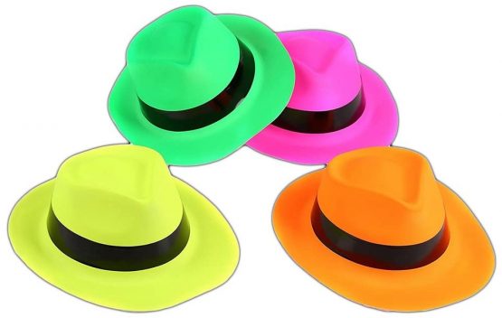 The Glowhouse Premium 12 x Neon Gangster Hats Plastic Fun Party Fedora UV Blacklight Glow - for Kids and Adults (Pack of 12)