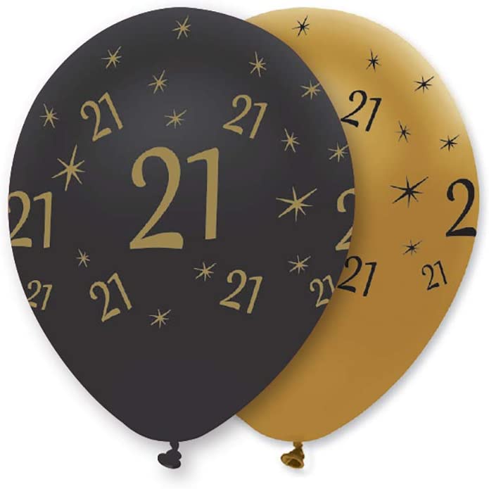 21st Black & Gold Balloons 6pk