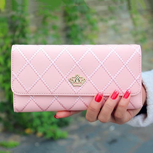 Symphonyw Women Leather Wallet,Long Fashion Crown Female's Handbag Money Wallet for Ladies Girls, Pink - Image 3