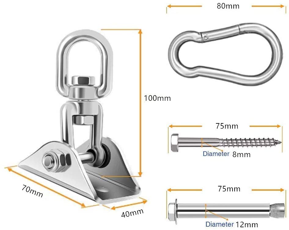 HOMPER Heavy Duty Swing Hangers 450KG Capacity 304 Stainless Steel 360° Rotate Hammock Chair Hanging Kit Suspension Hooks with Bolt for Concrete Wooden Sets Yoga Hammock Chair Sandbag Swing Sets - Image 2