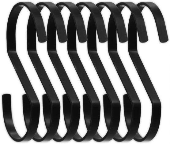 SumDirect 10Pcs 11cm Flat S Shape Heavy-Duty Chrome Finish Hanging Hooks for Scarf, Apparel, Kitchenware, Utensils, Plants, Towels, Gardening Tools, Clothes(Black)