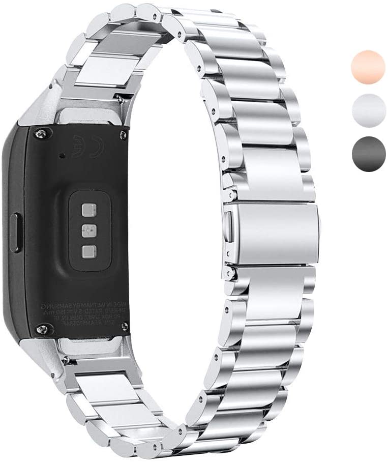 TenCloud Strap for Galaxy Fit Straps Replacement Metal Stainless Steel Arm Bands Bracelet Wristbands Compatible with Samsung Galaxy Fit SM-R370 Activity Tracker (Silver)