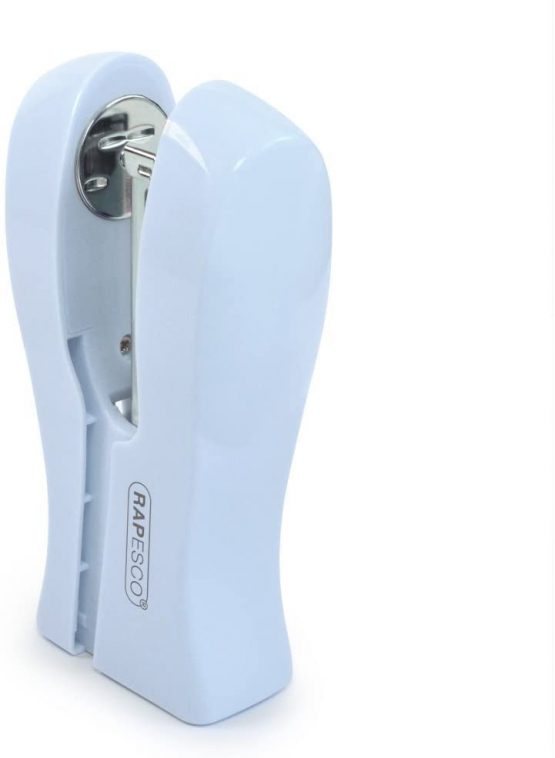 Rapesco 1379 Stand Up/Space-Saving Stapler, 20 Sheet Capacity, Powder Blue