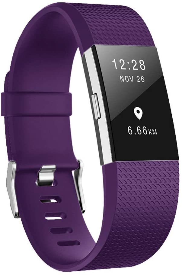 Fitbit Charge 2 Straps, Soft Accessory Strap, Secure Metal Clasp for Fitbit Charge 2 (6.7"-8.1")- Purple, Porpora, Large