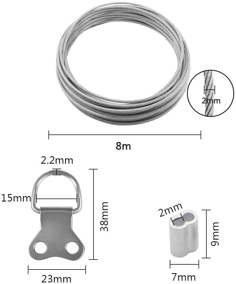 BUYGOO 8m Picture Hanging Wire 2mm Mirror Hanging Wire with 8 Crimp