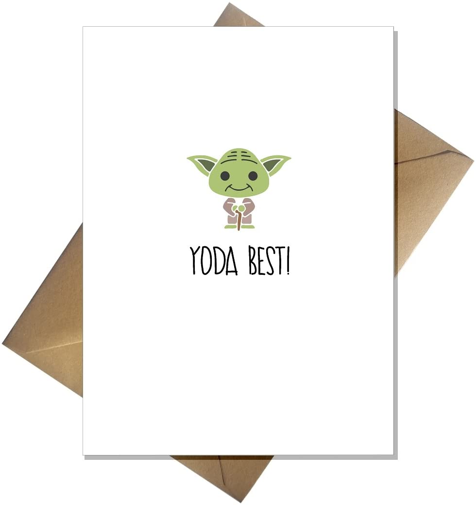 Funny Cute Yoda Birthday/Anniversary Card - Yoda Best!, Green, A5