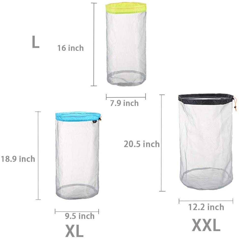 Yundxi Ultralight Ultra Stuff Sacks Set Mesh Drawstring Storage Bags Set for Travelling Camping Hiking (Set of 5 Pieces) - Image 4