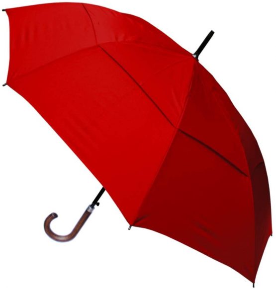 Collar and Cuffs London - Windproof Extra Strong StormDefender City Umbrella - Vented Double Canopy - Auto Open - Solid Wood Hook Handle - Wedding Red