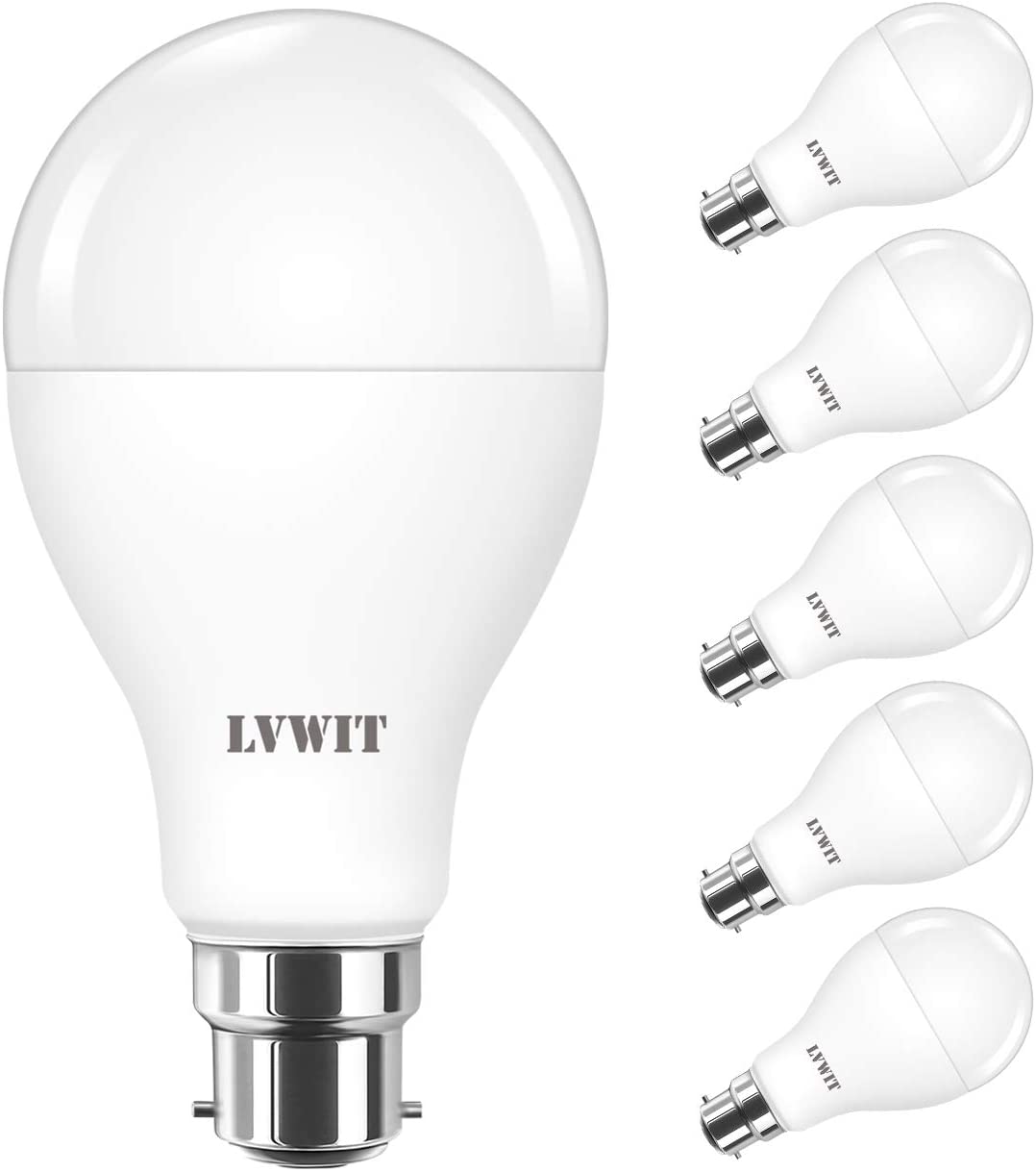 LVWIT B22 LED Bulbs,16W B22 Bayonet Light Bulbs Equivalent to 126W Incandescent Bulb,Cool White 6500K,1900LM Super Bright Daylight,BC GLS Bulbs Energy Saving,Non-dimmable,140mm x 71mm,Pack of 6