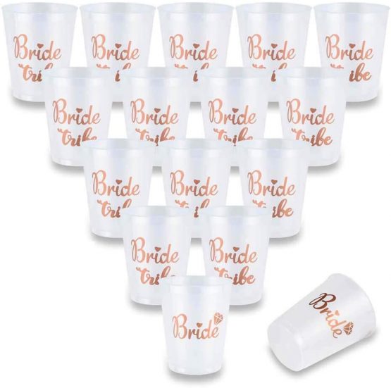 AniSqui 16 Count Bachelorette Party Bride Tribe Cups, Rose Gold Bridal Shower Cups w/2 Bride Cups Perfect for Engagement Party, Bridal Shower, Bachelorette Party, Henna Party Cups (16Oz, 450ml)
