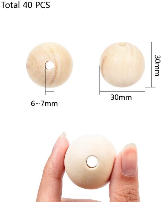PandaHall Elite 50pcs Wooden Beads, Natural Round Wood Beads Unfinished Large Hole Wood Spacer Beads for Crafts DIY Handmade Decorations Bracelet Dreamcatcher Making, 30mm - Image 2
