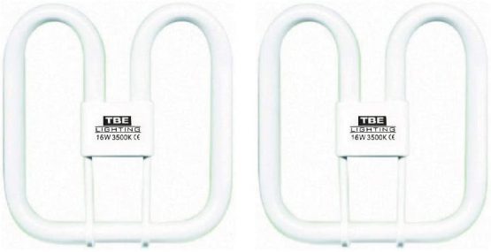 TBE Lighting 16w 2D 2-PIN CFL Energy Saving Lamps - DD Fluorescent Bulbs - 2-Pin GR8 Base Fittings - Long Life Lamp, Soft White 3500K (2-Pack)
