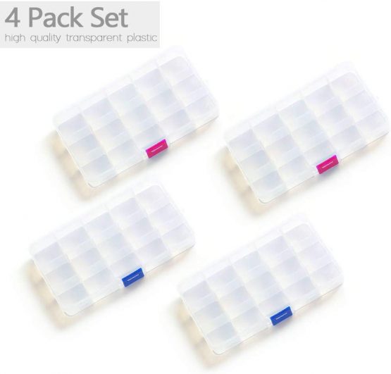 Opret Jewellery Organiser(4 Pack), 15 Grids Small Plastic Storage Box Jewellery Box with Adjustable Dividers Earring Storage Containers, Size 17×9.5×2cm - Image 2