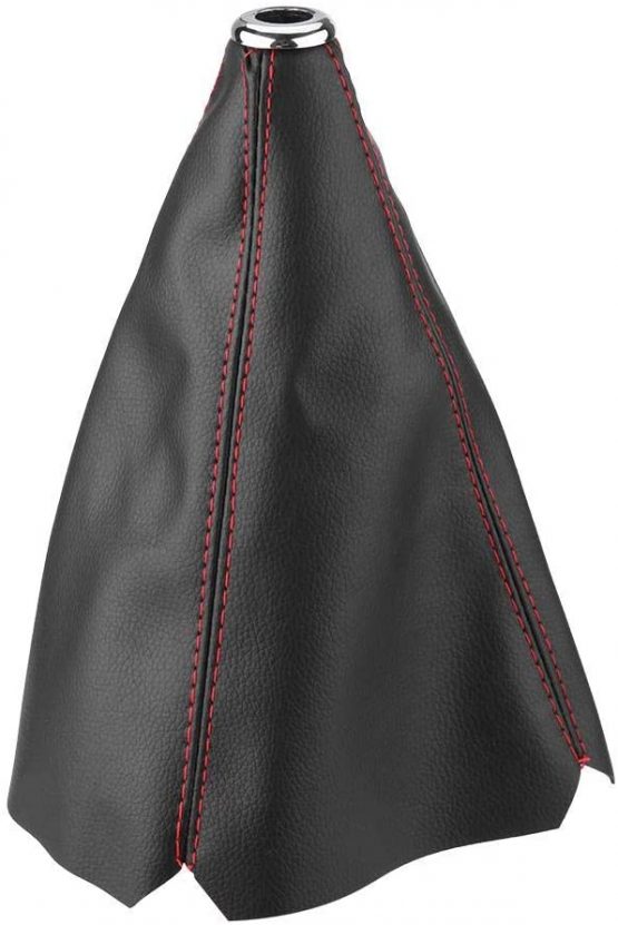 Gear Stick Cover, Universal PU Leather Auto Manual Gear Shift Knob Boot Dust Cover Gear Shift Knob Gaiter Boot Gear Stick Cover, Black Bright Red Stitch