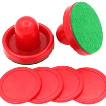 SUNREEK Air Hockey Pushers Set of 2 and 4 Red Pucks (Red)