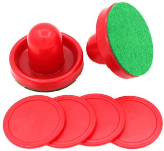 SUNREEK Air Hockey Pushers Set of 2 and 4 Red Pucks (Red)