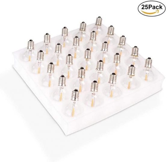 25 Pack G40 LED Replacement Bulbs: 0.6 Watt, Warm White, Candelabra Screw Base, Fits E12 and C7 Sockets for G40 Globe String Lights, Indoor/Outdoor Use, Secure & Convenient Packaging - Image 4