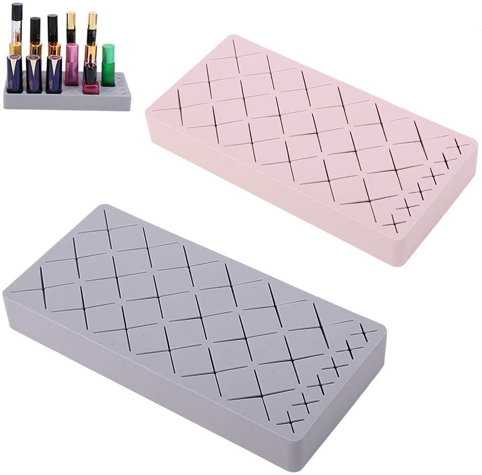 Mialang 2 Pack Lipstick Holder Organizer Silicone Lip Gloss Holder Organizer Case Display Rack 24 Slots Cosmetic Makeup Organizer Case
