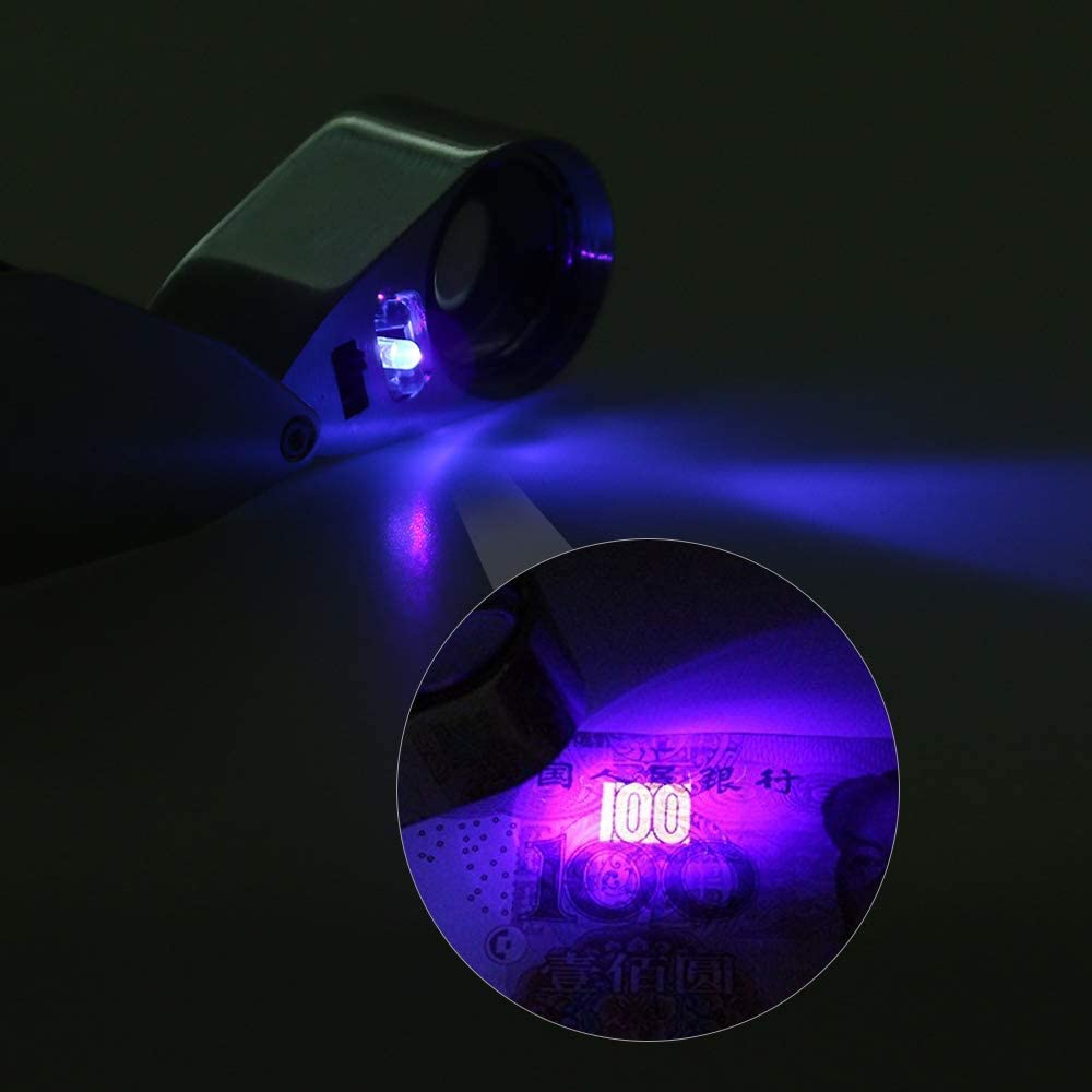 Powcan 40X Loupe Magnifier Full Metal Illuminated Jewelry Loupe