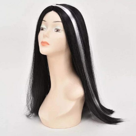 Matissa Women's Long Black Straight Synthetic Wig with White Highlights - Image 2