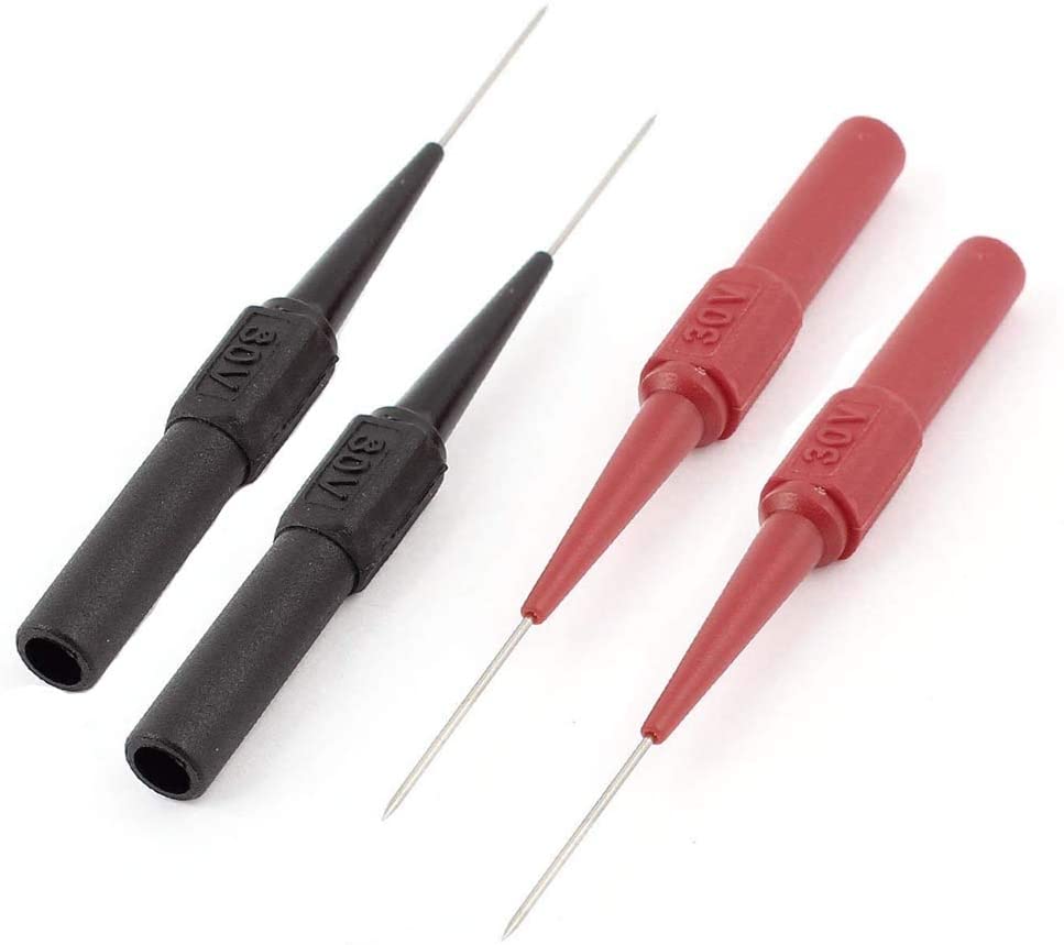 Multimeter Long Needle Point Insulated Test Probes Red & Black 4mm Jack