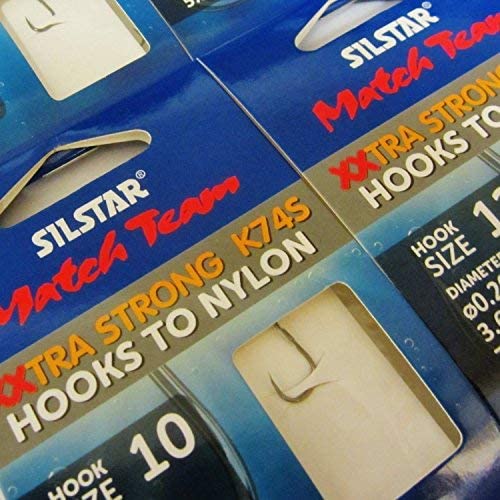 SILSTAR Match Team 24 (4 packs of 6) K74S, Extra Wide Gape XXTRA STRONG Barbless Fishing Hooks to Nylon, Available in size 10 - Image 4
