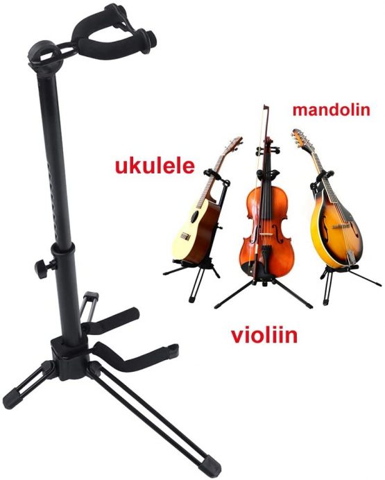 Rayzm Violin Stand with Bow Holder, Adjustable Portable Folding Tripod Metal Stand for Violin / Ukulele / Mandolin, Easy to Assemble and Disassemble.