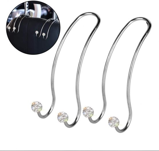 SAVORI Auto Hooks, Bling Car Hangers Organizer Seat Headrest Hooks Strong and Durable Backseat Hanger Storage Universal for SUV Truck Vehicle 2 Pack (White)