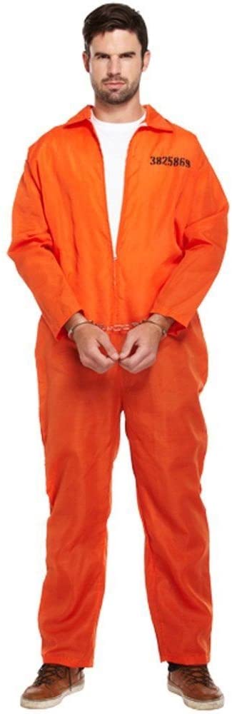 HENBRANDT Adult Men's Orange Prison Jumpsuit Fancy Dress Costume Convict Boiler Suit Prisoner Overalls Jail Jump Suit Dress Up Outfit One Size Mens Fancy Dress Costume - Image 3