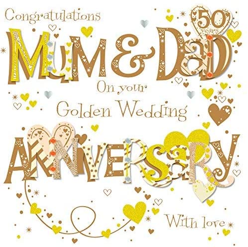 Mum & Dad Golden 50th Wedding Anniversary Greeting Card By Talking Pictures Cards, 16 x 16 cm
