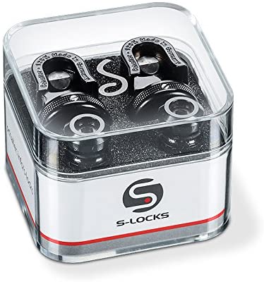 Schaller Black Chrome Guitar Strap Security Locks with Hardened Steel Buttons & Triple-Lock System