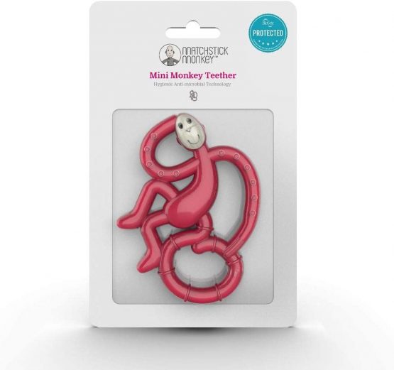 Matchstick Monkey, Mini Teething Toy for Baby, Stimulates and Massages Sore Gums, 3 Months Old+, Rubine Red - Image 4