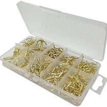 Merriway BH06592 Assortment of Brassed Cup Dresser Hooks in a 10 Compartment Carry Case, 200 Pieces, Multi-Colour, Set of 2