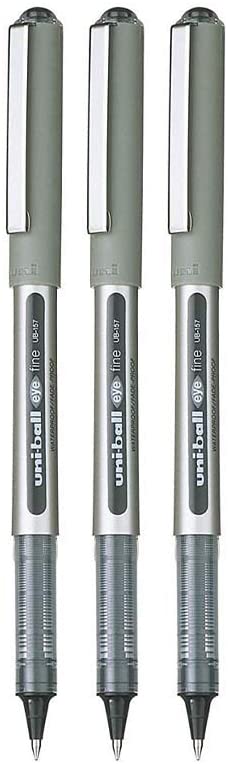 Set of 3 Rollerball Pens - Plain Ball - Black, 3 count (Pack of 1)
