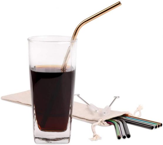 H&S 8 Metal Straws Reusable Coloured Stainless Steel Drinking Straws 2 Cleaning Brush Cleaner for Smoothie Hot Drinks with Bag Rainbow - Image 4