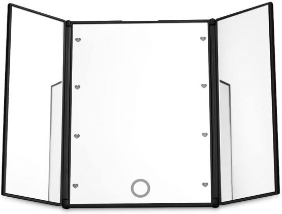 Dproptel Unique Tri-Fold Cosmetic Makeup Mirror Travel Compact Pocket Make Up, Black, 8LEDs - Image 2