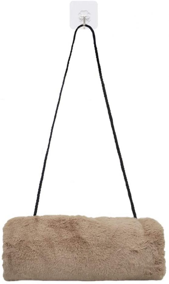 SwirlColor Handmuff, Faux Fur Hand Muff Strap Pocket Design Hand Warmer for Women 1pcs, with Transparent Hook 1pcs