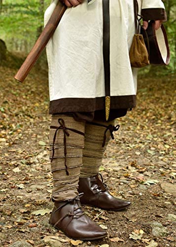 Battle Merchant 1 Pair of LARP Medieval Viking Calf Wrap Wrap with Herringbone Pattern, Brown/Natural Leg Protection Guards - Image 3