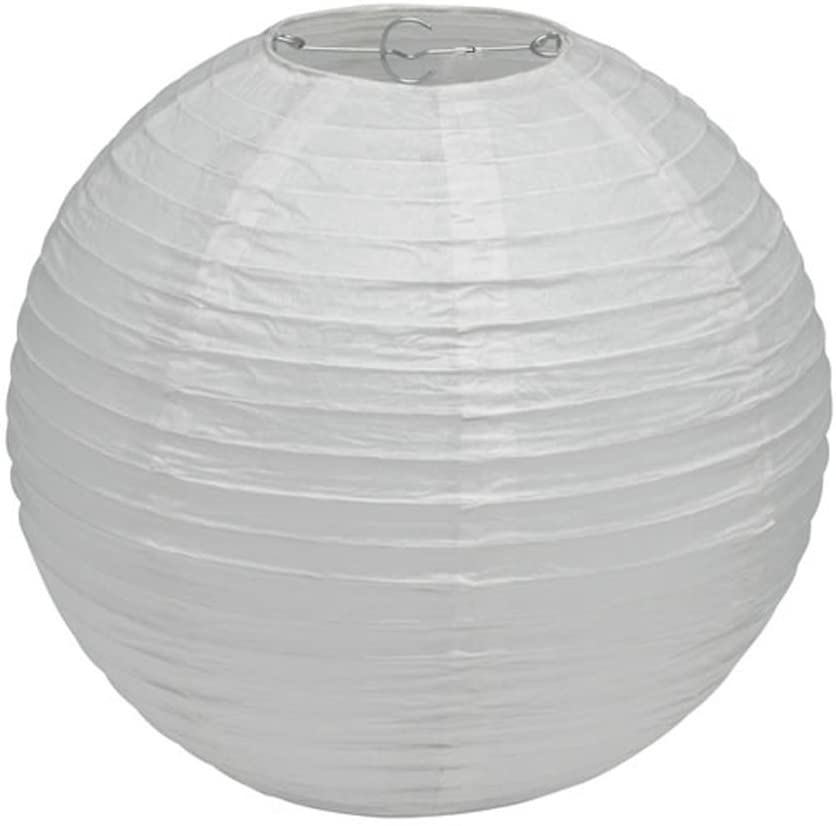 30Cm White Paper Lampshade - Classic Bamboo Style Ribbed Paper Lantern Lamp Shade