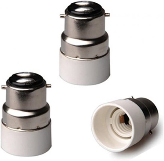 FINELED 3-Pack B22 to E14 Light Adapter Socket Base Converter,BC Cap B22 to E14 ES Edison Screw Light Bulb Lamp Base Socket Converter Extender Adaptor Holder Fitting