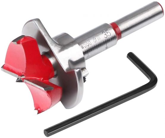 flintronic Forstner Drill Bit, 35mm Adjustable Positioning Drill Bit Set, Cemented Carbide Woodworking Hole Saw with Depth Stoper (Depth Range 10~40mm) Making Wood Hole Quickly&Precisely