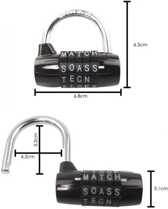 JJOnlineStore - 5 Letters Combination Padlock | Outdoor Padlock Weatherproof | Code Padlock Combination | Heavy Duty Padlock for Gym Locker, Gate, Fence, School, Toolbox, Hasp (Black, 8mm) - Image 2