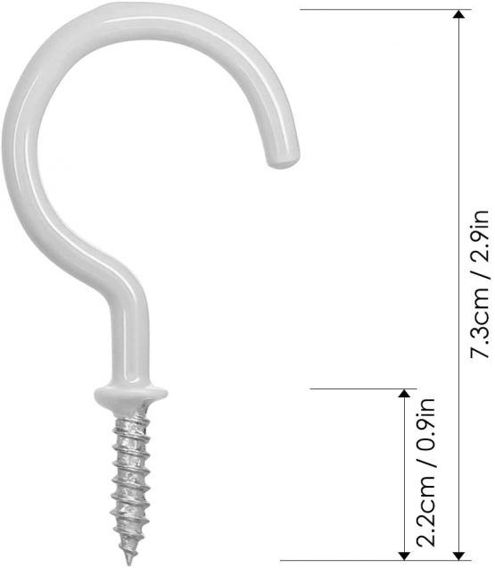 FineGood 25 Pack Cup Hook Ceiling Hooks, 2.9 Inches, Vinyl Coated Screw Hanger for Indoor and Outdoor Use - White - Image 4