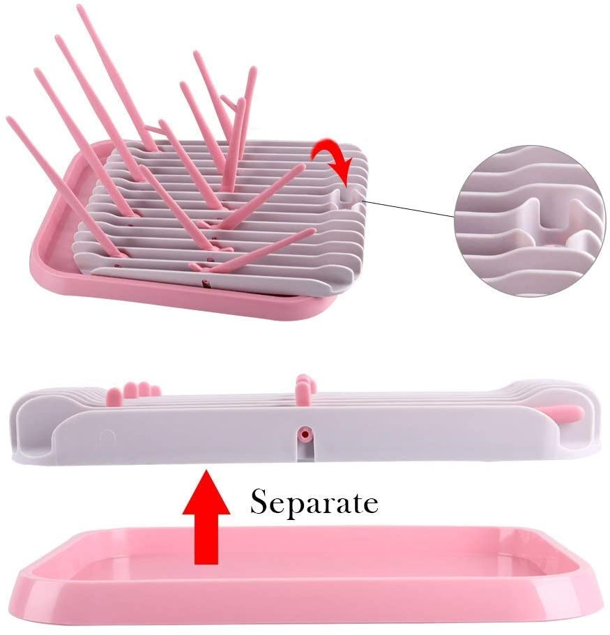 Multi-Function Feeding Bottle Drying Rack Drying Rack Cup Holder Baby Bottle Detachable Rack Draining Tray Drain Rack (Pink) - Image 3