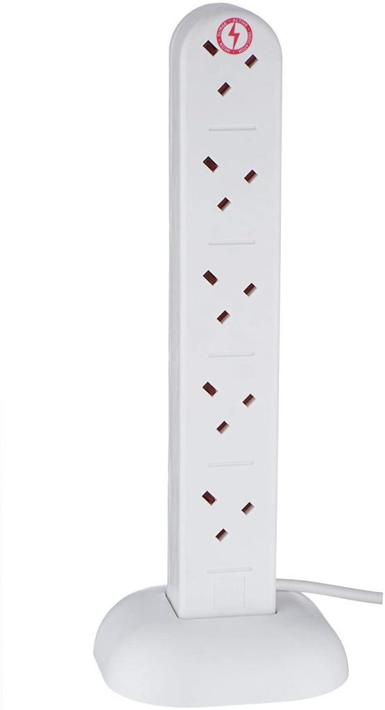 Invero 10 Way Gang Surge and Spike Protected Vertical Tower Extension Socket Adaptor with 2 Metre Lead Ideal for Electrical Equipment - White - Image 2