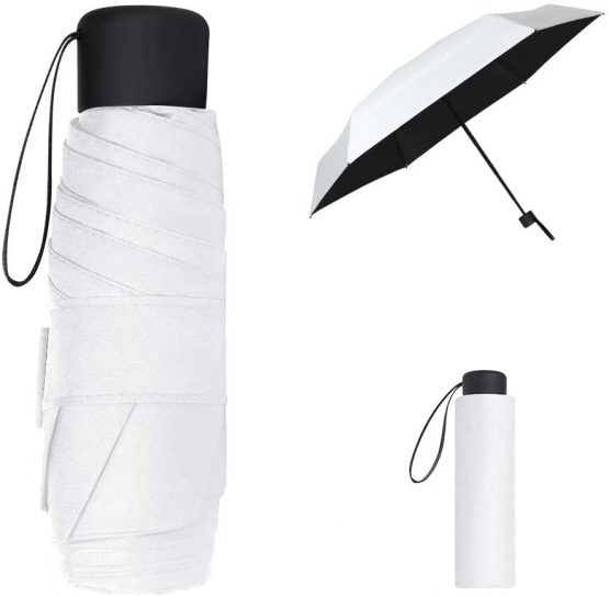 Vicloon Mini Travel Umbrella, Pocket Umbrella, White Portable Compact Folding Umbrella, Small Light-Weight Waterproof Umbrella, Rain and Sun Umbrella