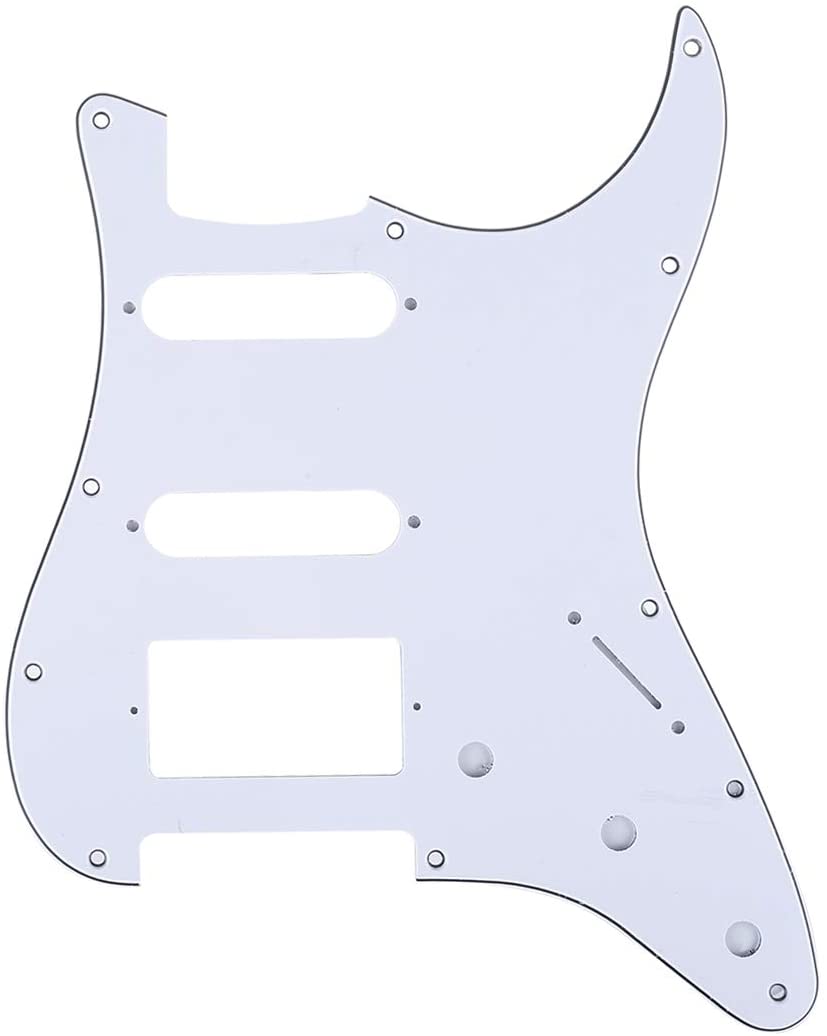 Musiclily Pro 11-Hole Modern Style Strat HSS Pickguard for American Stratocaster Guitar 3Ply White