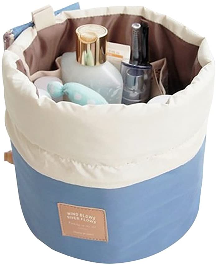 Large Barrel Shaped Travel Cosmetic Bags Nylon Organizer Drawstring Toiletry Bags for Women Ladies Barrel Cosmetic Bag Multifunction Makeup Bag Toiletry Organizer Bag - Image 2