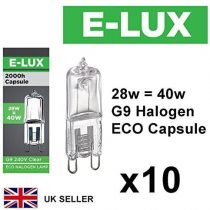 Pack of 10 x G9 28w=40w Branded 240V Dimmable 370 Lumen C Rated Safety Fused Eco Halogen Clear Bulbs Lamps Capsules
